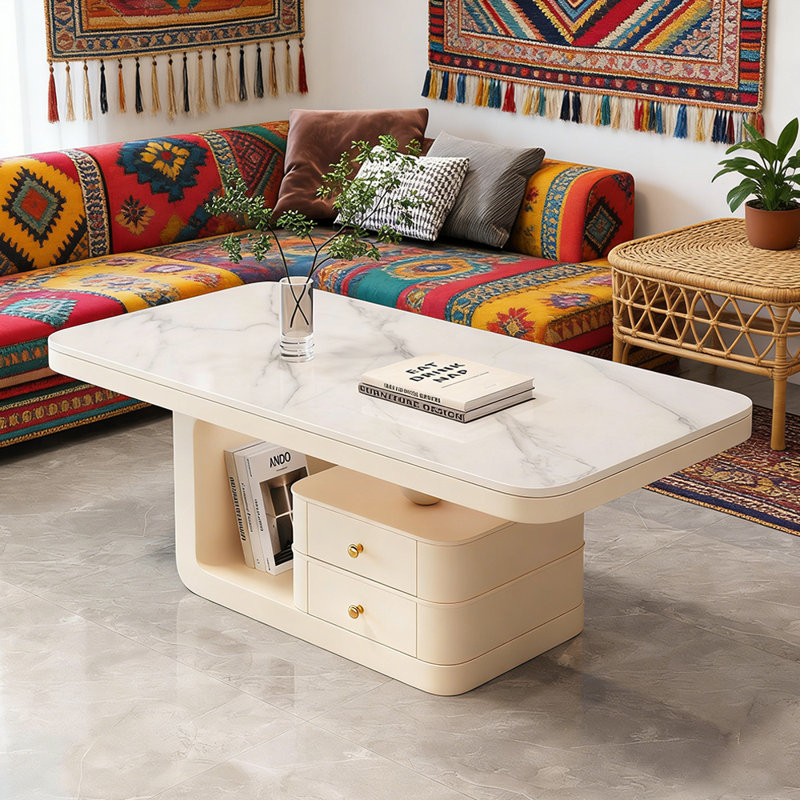 Table basse Luxury, Blanc, H 16,53 po x L 47,24 po x l 23,62 po, Blanc / Gris