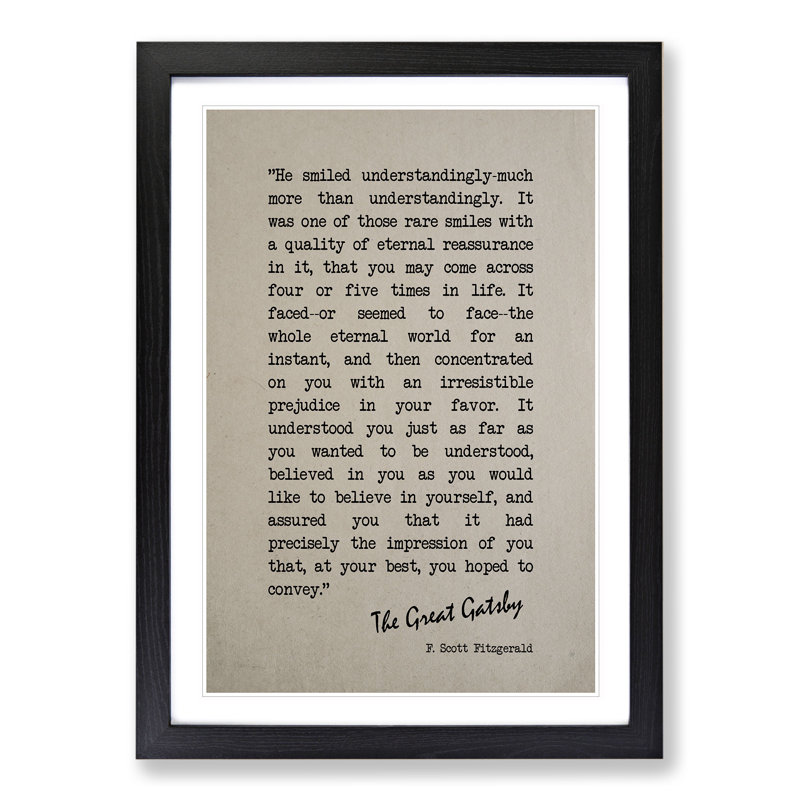 Great Gatsby Quote F. Scott Fitzgerald - Picture Frame Typography, Black Framed, 48cm H x 36cm W x 2cm D