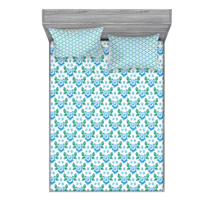 Microfiber Floral Sheet Set, Queen Sheet Set with Fitted Sheet