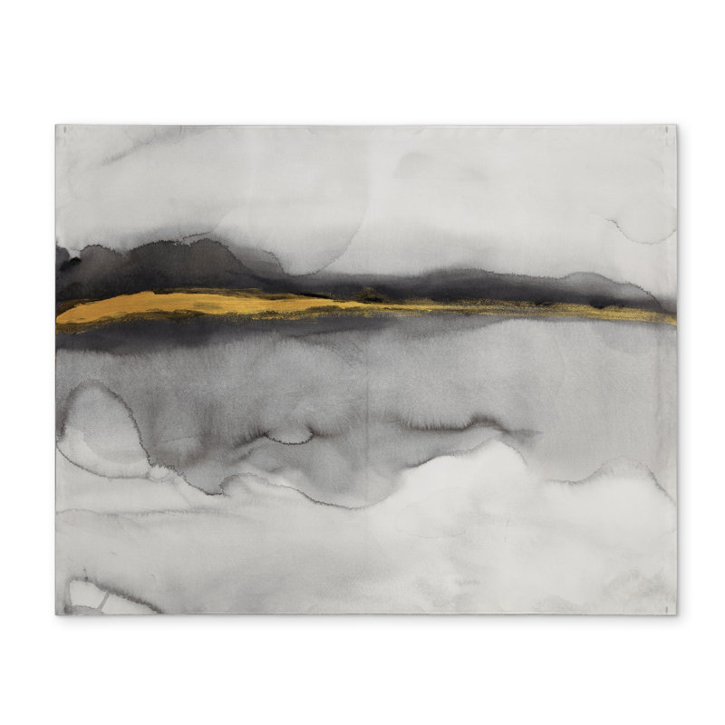 White Shapes Abstract Polyester Placemat | Gold Stripe Design