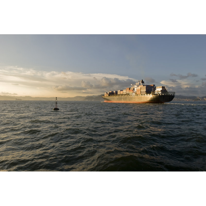 Container Ship At Dusk by Namussi - No Frame Print on Canvas, 30cm H x 46cm W