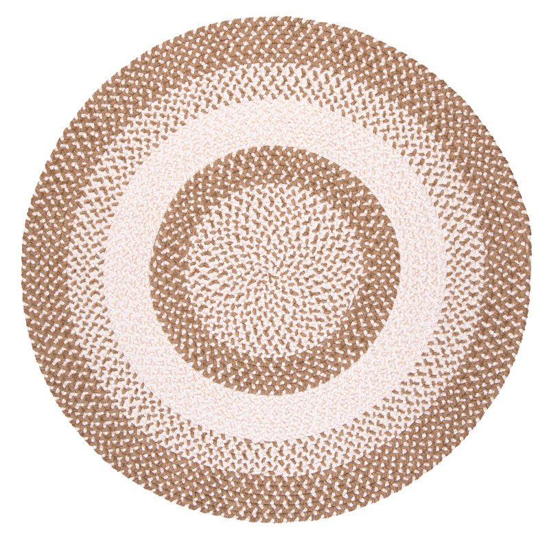 Tapis naturel / blanc en coton tressé à la main Launcelot, Rond 4 pi