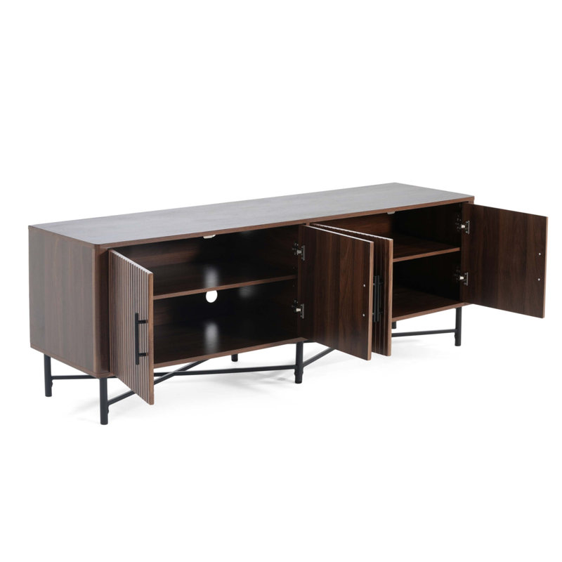 Functional 4-Door TV Cabinet – 2 Storage Spaces, Chestnut