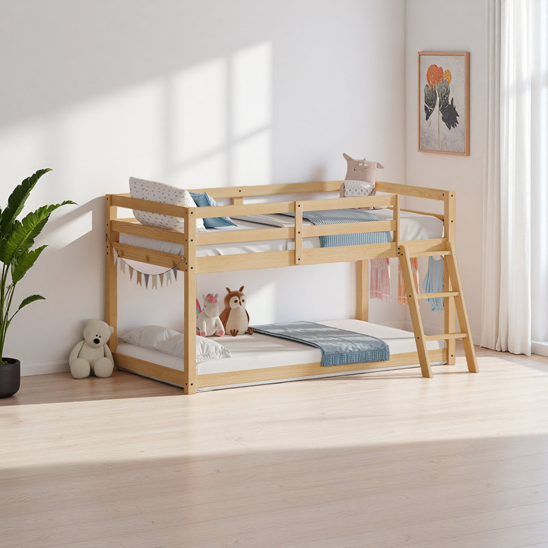 Lit mezzanine simple pour lit d'enfant - convertible en lit superposé, cadre de lit moderne en bois massif avec éclairage à DEL