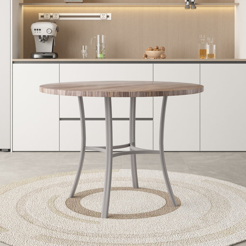 Kasandra 36” Round Dining Table for 4 People, Gray Wood Grain Kitchen Table with Metal Base, Space Saving Circle Dinner Table, Small Space Wood Kitchen & Dining Room Tables for Breakfast Nook, Apartment, Dining Room, Living Room