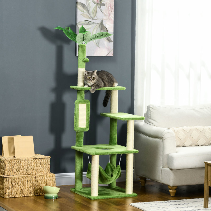 Arbre à chat 56 po pour chats d'intérieur. Inclut, grattoir, plateformes, jeux, basculement. Sauve vos meubles. Matériau moelleux. Structure chérie, contient des effets de protection. Chaleureuse