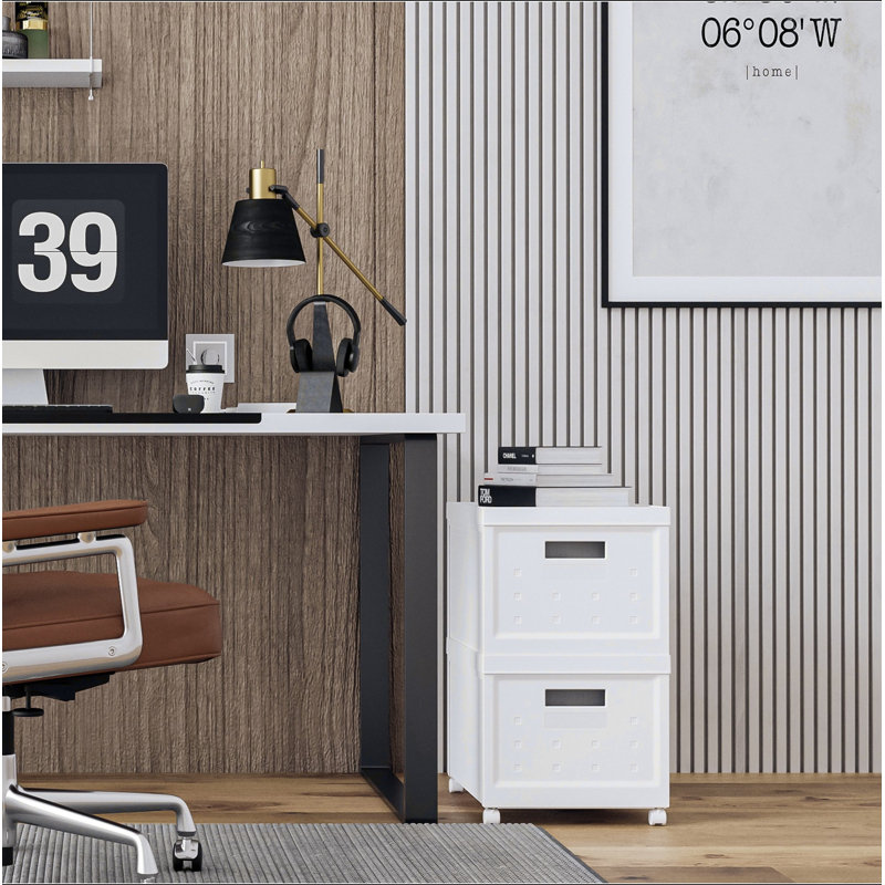 Ensemble de 2 boîtes à dossiers roulantes empilables et pliables avec couvercles et 10 dossiers suspendus, organisateur de rangement en plastique portable ou classeur à roulettes pour la maison ou le bureau
