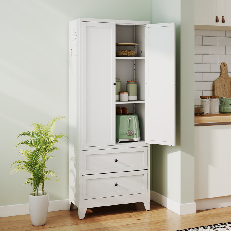 Armoire de cuisine en métal blanc H 72 po Mak Peace