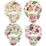  Porcelain Rose Chintz Espresso Cup and Saucer with Butterfly Handle Assorted (Set of 4)