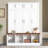 Versatile Hall Tree With 4 Hanging Hooks, Wood Grain Bench With Multiple Storage Space, Entryway Cabinet With Open Compartments For Living Room, Hallway, White