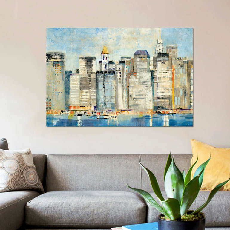 «Waterfront Skyline» par Jill Martin - impression sur toile tendue, H 12 po x l 18 po x P 1,5 po