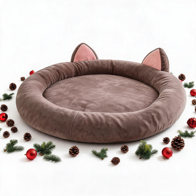 70" Extra Large Round Dog Bed with Cute Ears, Giant Calming Pet Bed, giant round lounge space, 9.8" orthopedic bolster support, scratch-resistant fleece cover, and non-slip bottom.