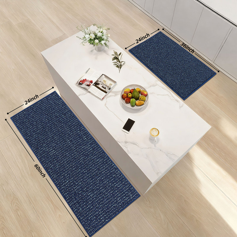 Non-slip Kitchen Rugs And Mats 2pcs, Absorbent And Stain Resistant Kitchen Runners, Runner 24" x 36" + 24" x 60", Blue