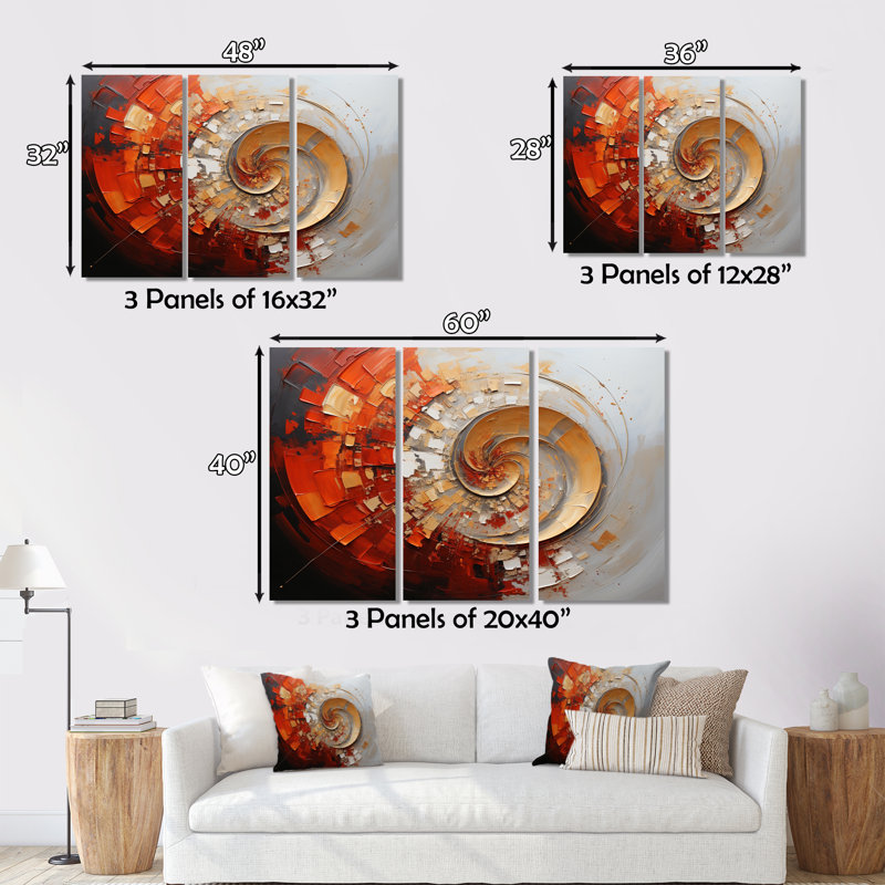 Energetic Spiralscape I - 3 impressions sur toile tendue, H 28 po x l 36 po x P 1 po