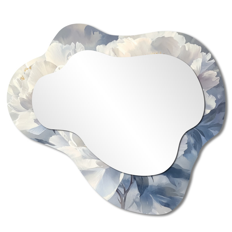 Frosted Monochrome Peonies Flowers I - Peonies Asymmetrical Decorative Mirror, Traditional irregular Wall Mirror, Printed on Metal