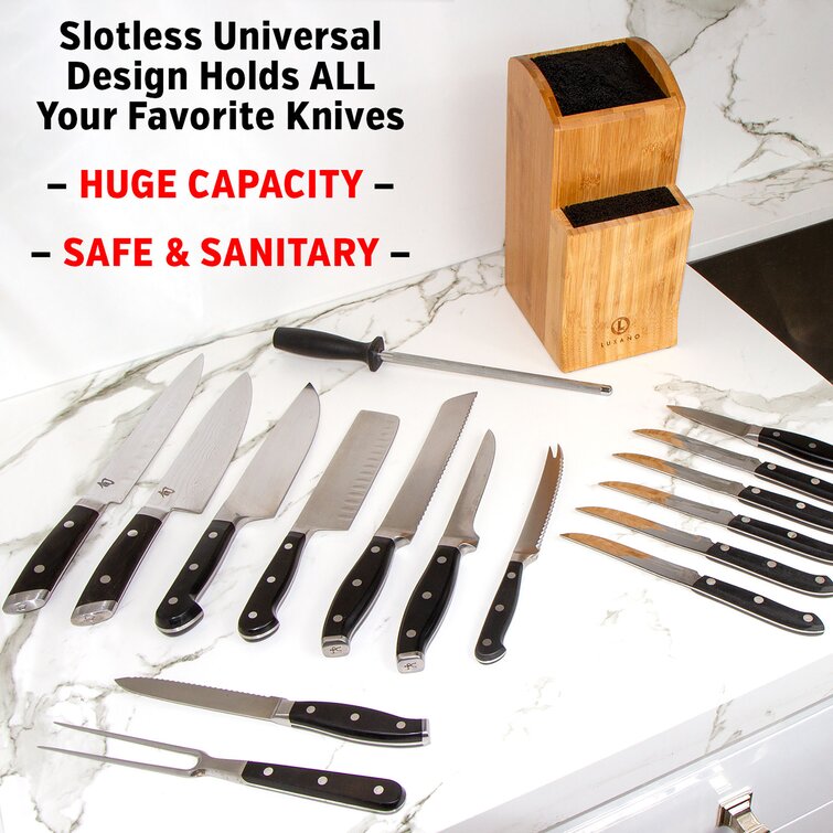 Extra Large Bamboo Knife Block Holder with Removable Bristles for