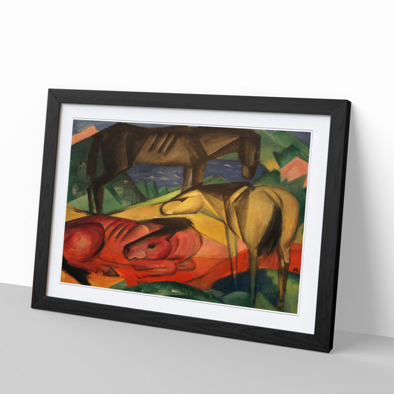 Three Horses by Franz Marc - Picture Frame Painting, 27cm H x 36cm W x 2cm D, Black
