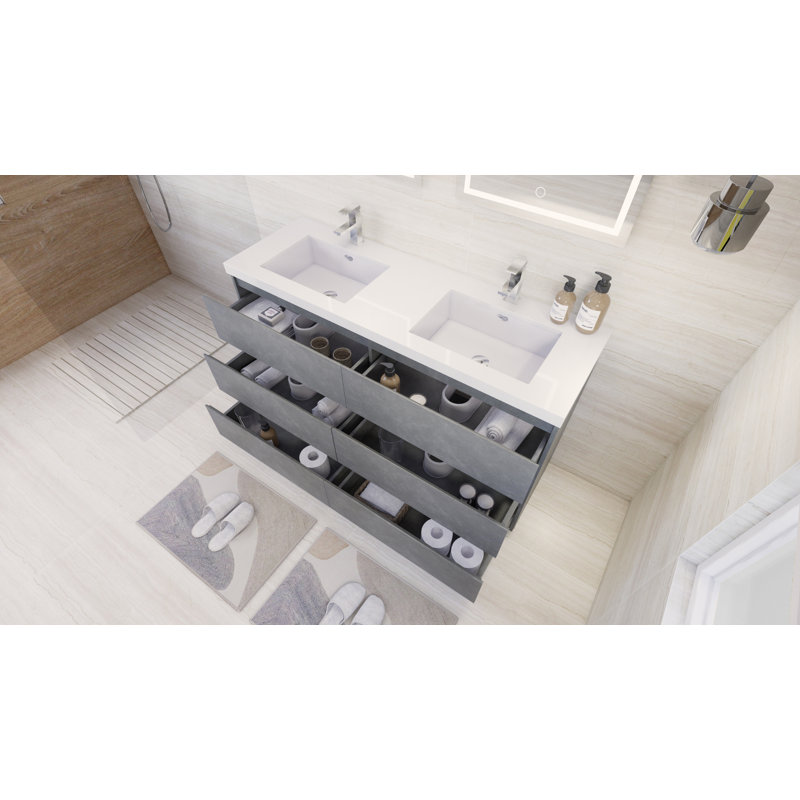 Ensemble de meuble-lavabo double 60 po Ferrante, Gris ciment