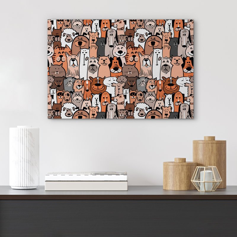 Collage d'animaux orange et brun avec de jolies images pour la décoration d'une chambre d'enfant, Toile tendue