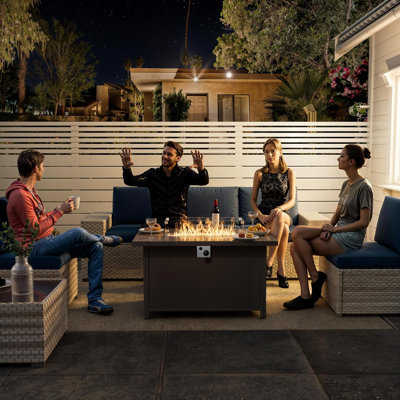 Outdoor Wicker Gas Fire Table, 43 Inch 50,000 Btu Patio Propane Gas Fire Pit W Metal Tabletop,glass Wind Guard,dust Cover