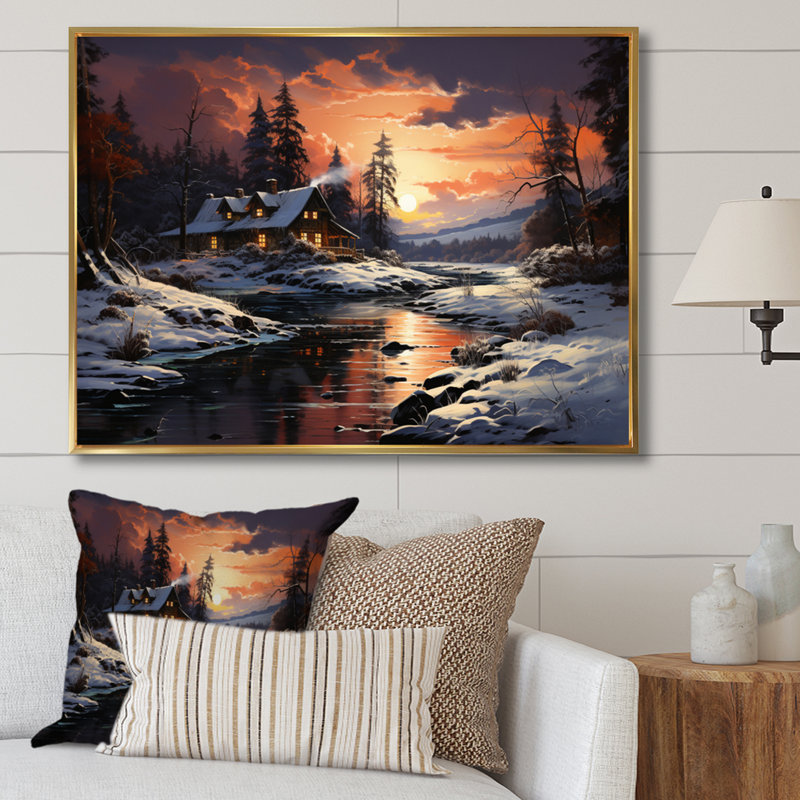 Winter Glow II - paysages, impressions sur toile, 16" H x 32" W, Cadre flottant doré