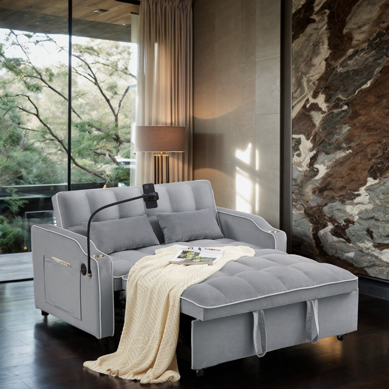 Canapé-lit rembourré 55 po Teja, Velours gris
