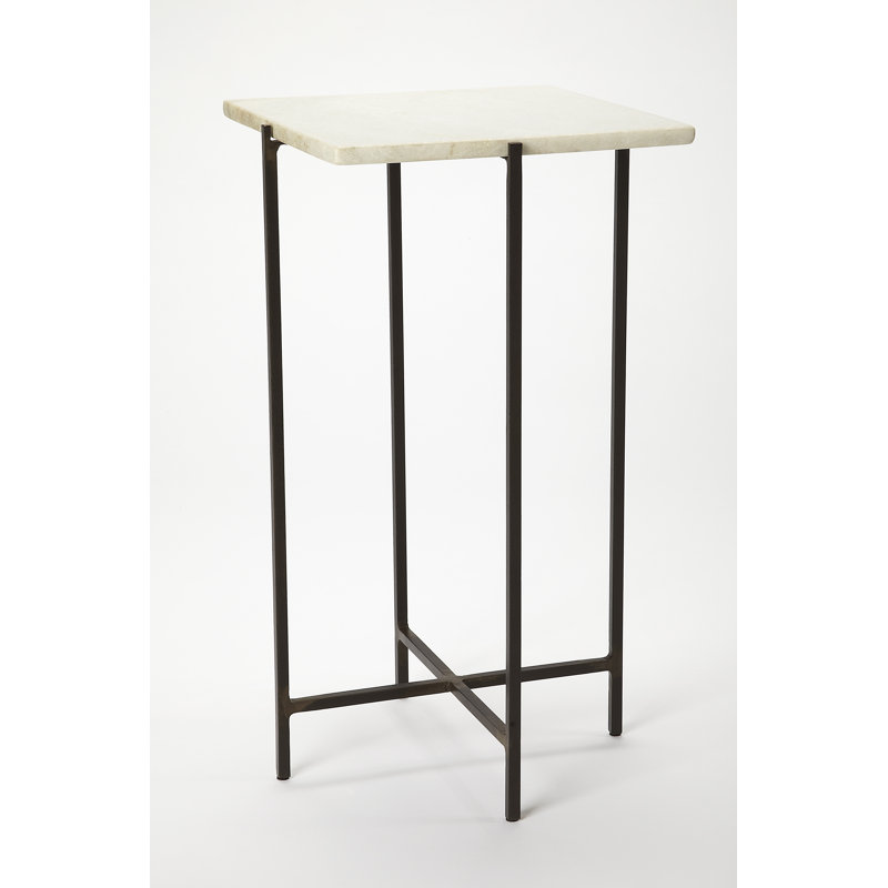 Nigella Square Marble & Metal Side Table, White Marble/Black
