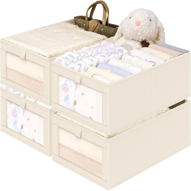 Breathable Non-Woven Linen Closet Organizer Bins – 15.8"×10.6"×6.7" Foldable Storage with Mesh Window