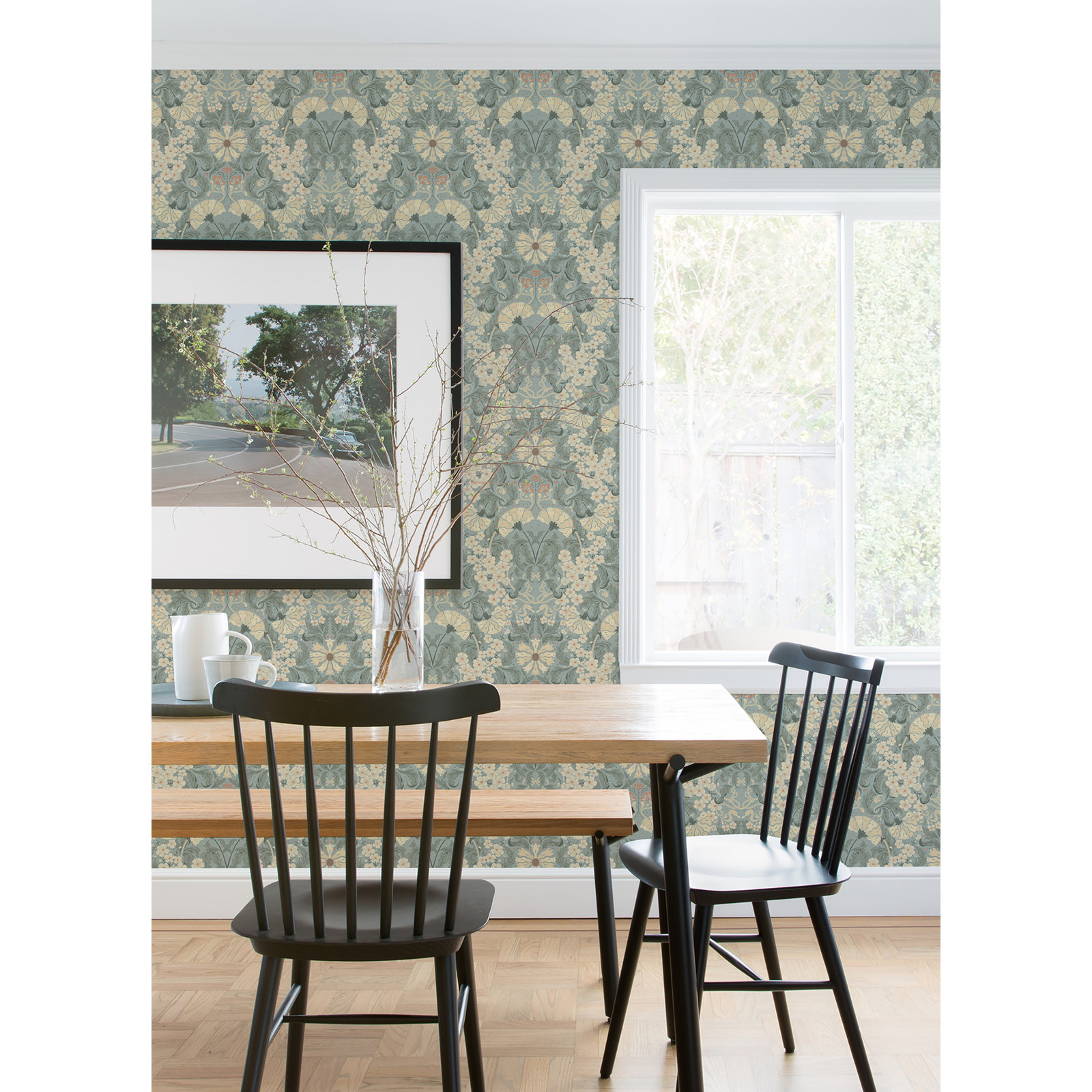 Francia Modern Floral Wallpaper, Light Blue/Beige