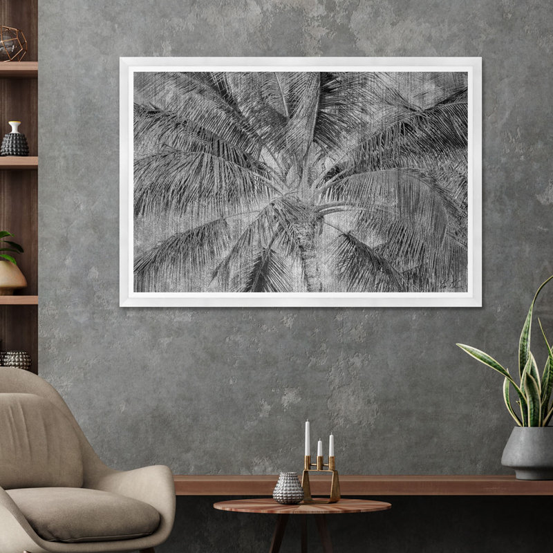 Palmier tropical en noir et blanc, Noir, H 35,5 po x l 54,75 po x P 1,5 po