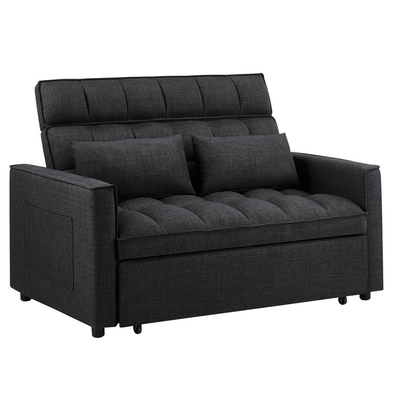 Turku 53" Wide Modern Upholstery Convertible Sleeper Sofa With Adjustable Backrest, Black