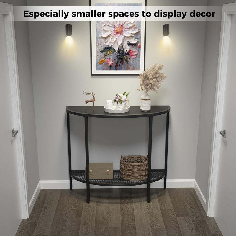 Glass Half Moon Console Table 2 Tier Narrow Entryway Table With Gold Metal Frames, Modern Couch Table Small Entry Way Tables, Easy Assembly, Clear Glass Gold Frames