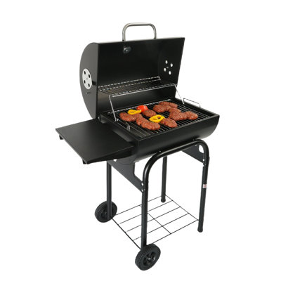 Barbecue au charbon de bois en tonneau avec table d'appoint pliable, barbecue extérieur portatif en acier inoxydable pour la cour arrière, le camping et la fête d'avant-match