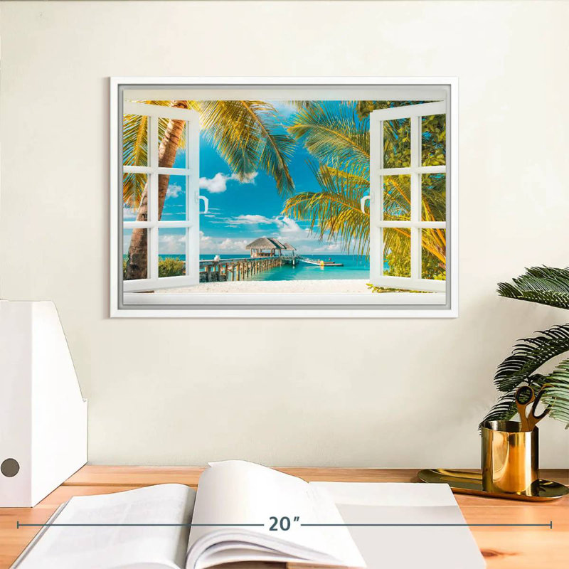 Faux scène de fenêtre, Cadre flottant blanc, 13 po x 9 po