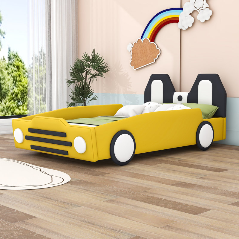 Lit plateforme tapissier Livnat, Jaune