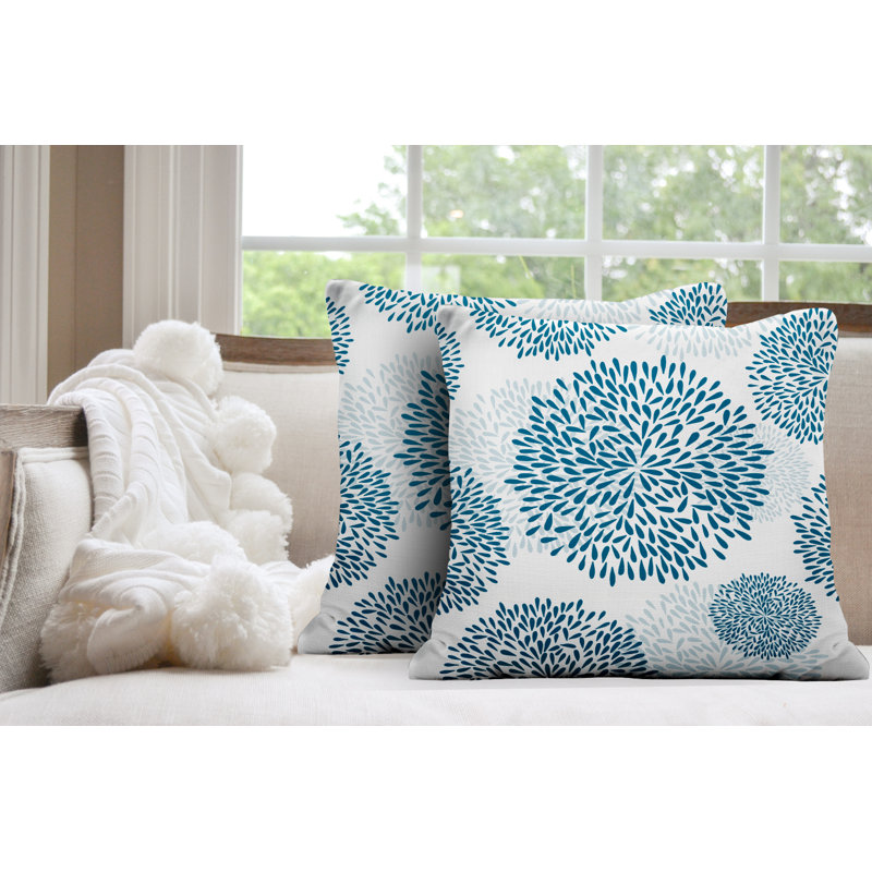 Floral Outdoor Reversible Throw Pillow, 19W" x 19H", Turquoise