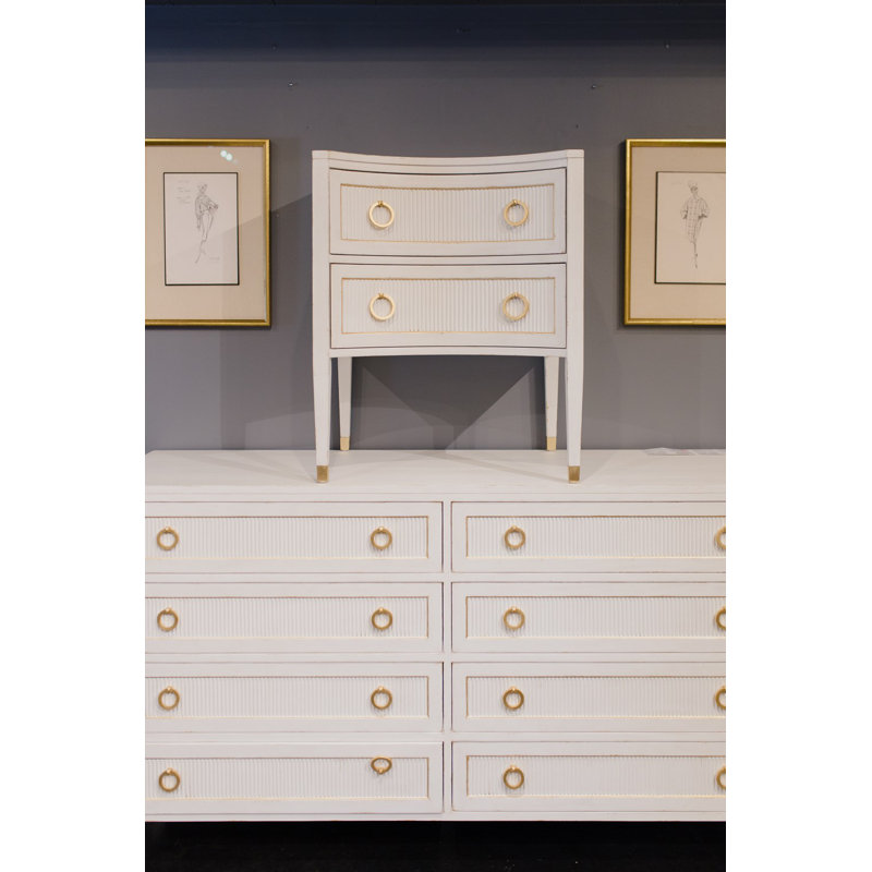Gustavian 2 - Drawer Nightstand, White/Gold