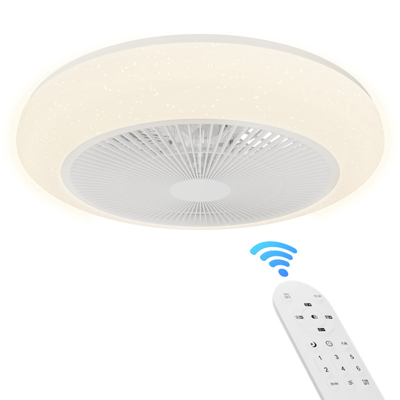 Ceiling Fan DC Remote Control With LED Light Bluetooth Speaker, White