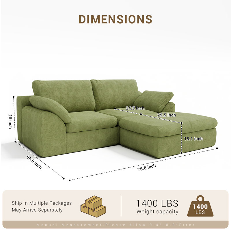 Canapé modulaire en L 78,8 po avec repose-pieds et canapé-lit modulaire Cloud, Chenille verte
