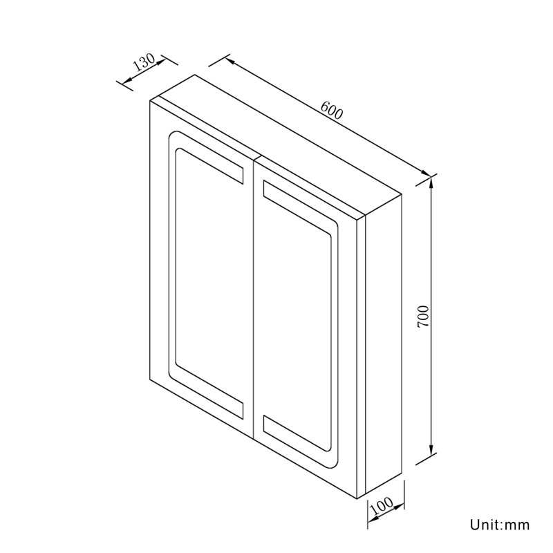 60mm W 70mm H Medicine Cabinet Mirror 3 Adjustable