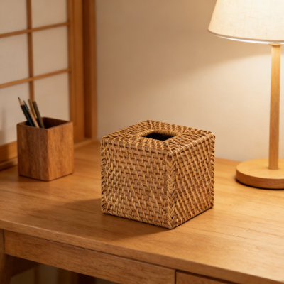 Handwoven Rattan Tissue Box Cover Holder For Kitchen, Bathroom, And Car | Decorative Square Wicker Dispenser With Refillable Design | Includes Free Tissue Box