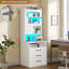 Ensemble de 2 grandes tables de chevet avec 3 tiroirs de rangement et tablettes ouvertes, blanc-852993508
