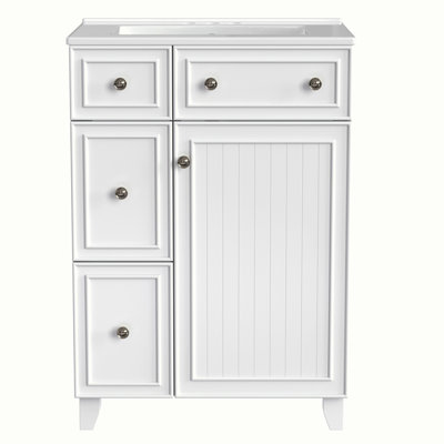 Armoire de salle de bain avec lavabo en céramique, 2 tiroirs et 1 porte