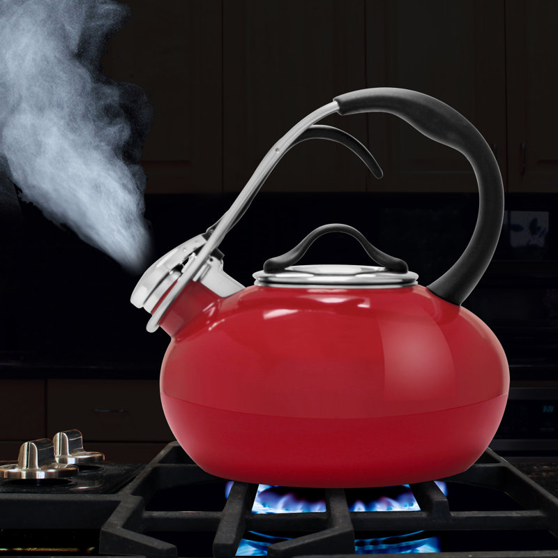 Chili Red Enamel Steel Whistling Teakettle, 1.8 Quart