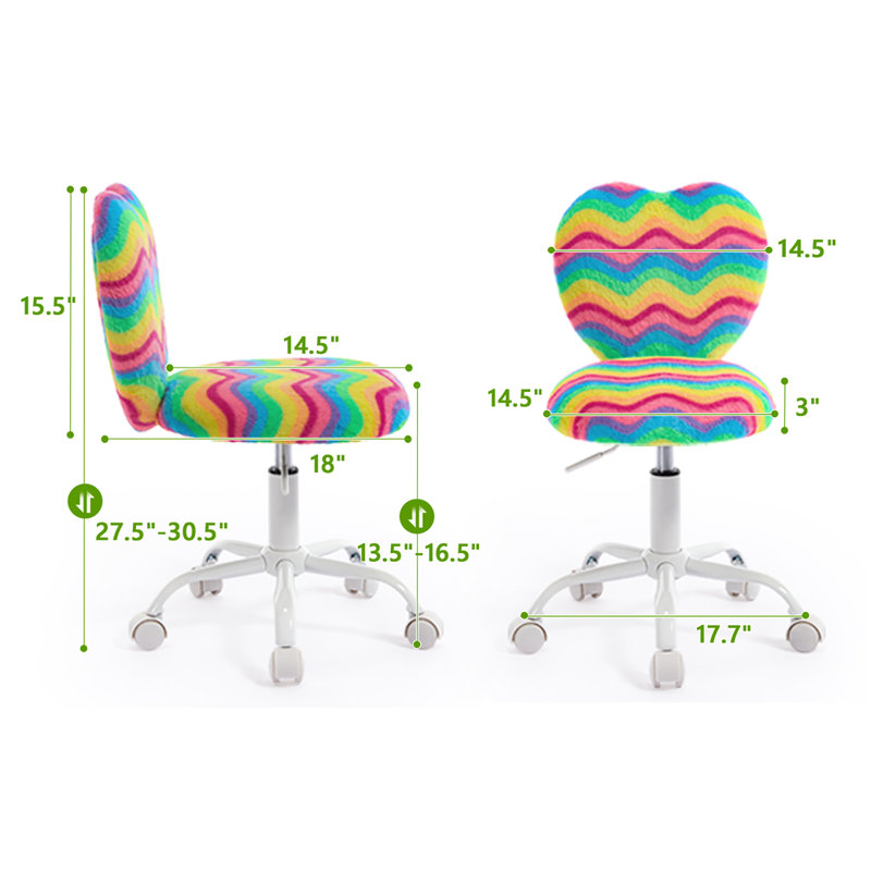  Swivel Kids Desk Chair, Heart Shaped Fluffy Kids Office Chair Vanity Chairs Comfy Swivel Computer Rolling Chair for Study Bedroom Reading & Vanity,Rainbow