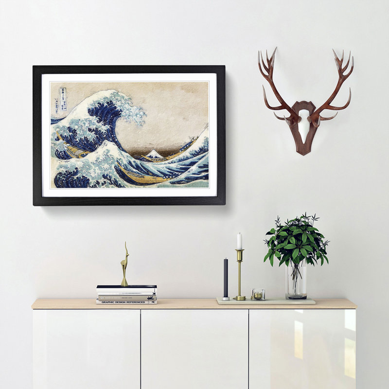 A Great Wave of Kanagawa by Katsushika Hokusai - Picture Frame Painting Print, 36cm H x 48cm W x 2cm D, Black Framed