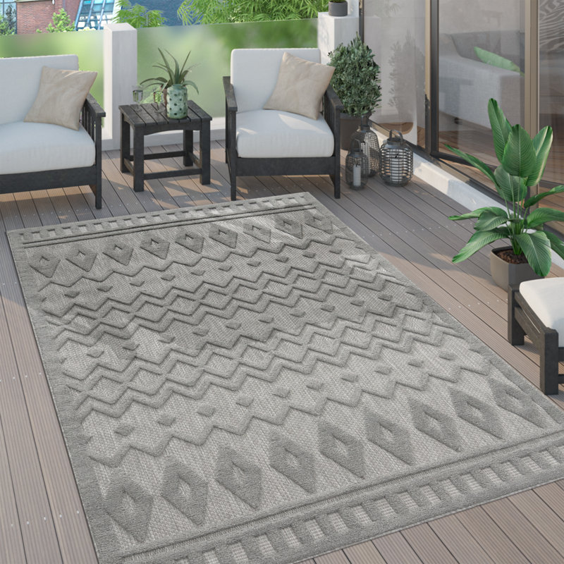 Tapis intérieur / extérieur gris en polypropylène tissé à la machine Jancey, Rectangle 5 pi 3 po x 7 pi 3 po