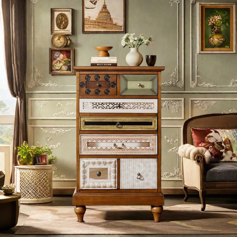 Vintage Solid Wood Hand-painted Accent Chest