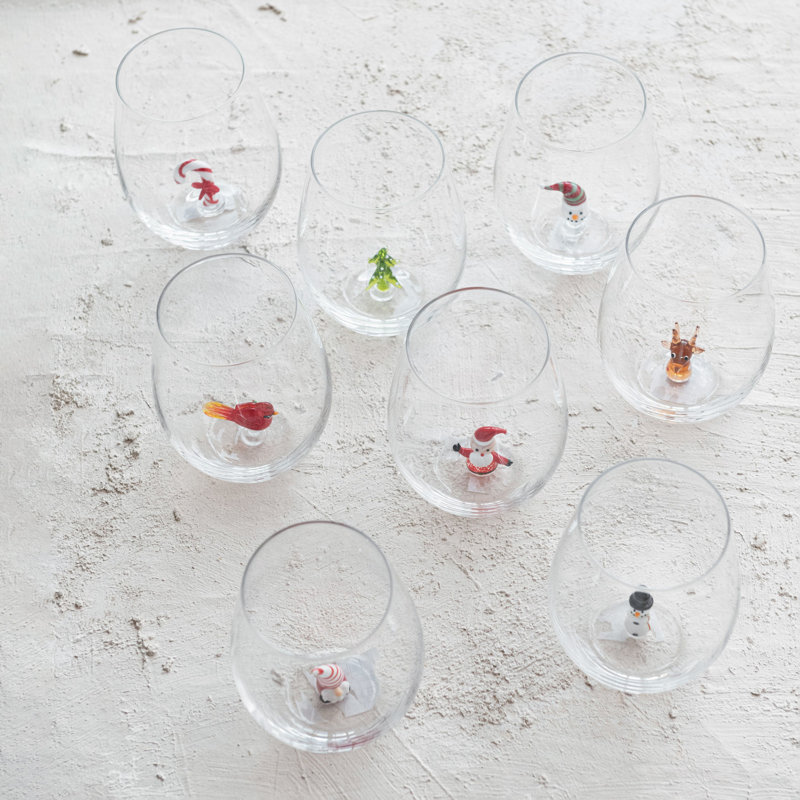 Verre à vin sans pied avec figurine des Fêtes