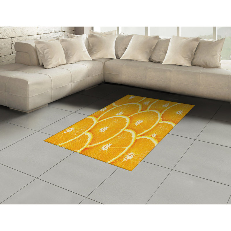 Orange High Density Long Fiber Poly Threads Decorative Area Rug Carpet, Rectangle 4' x 5'8"